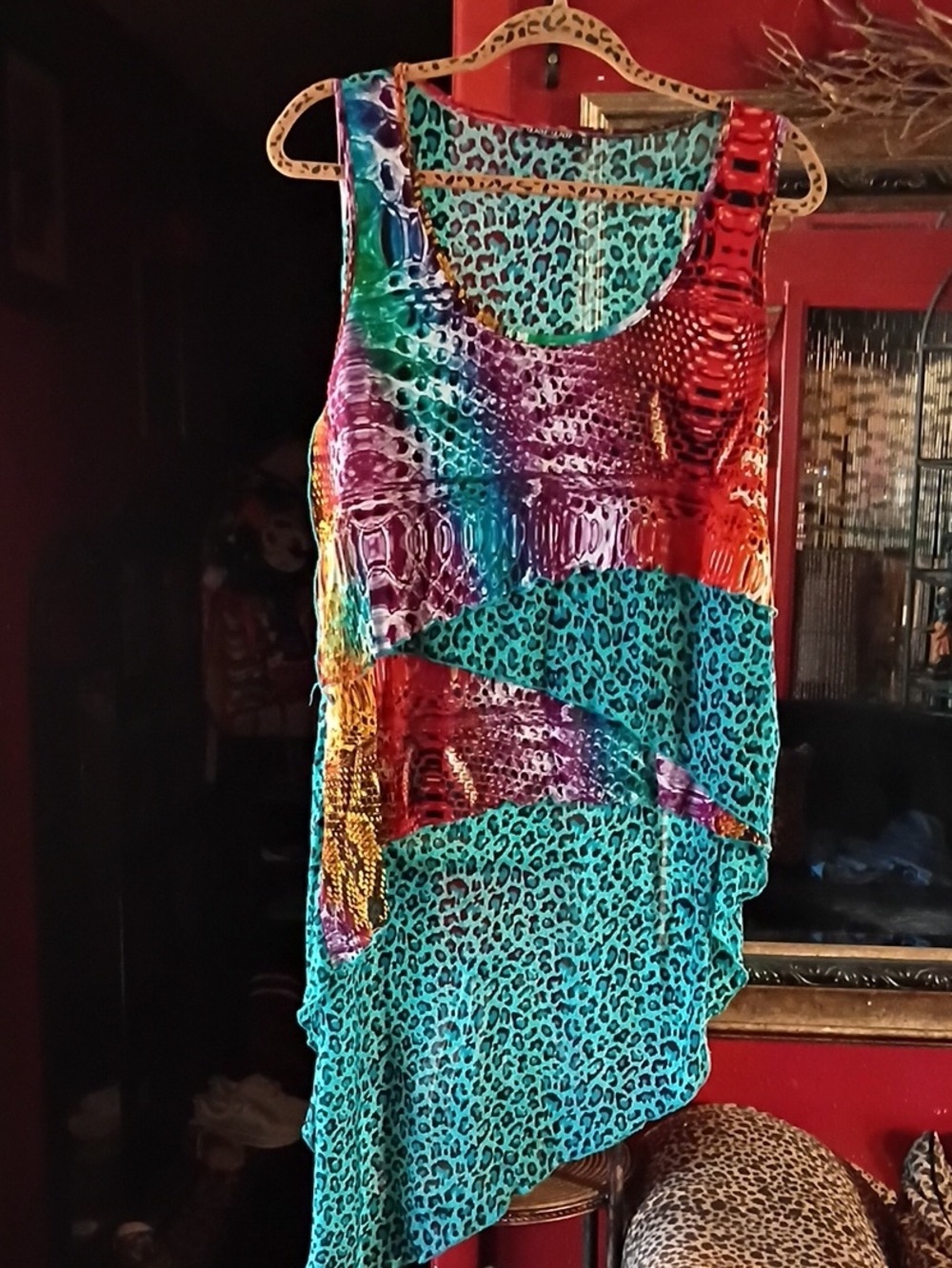 Vibrant Teal Asymmetrical Animal Print Dress